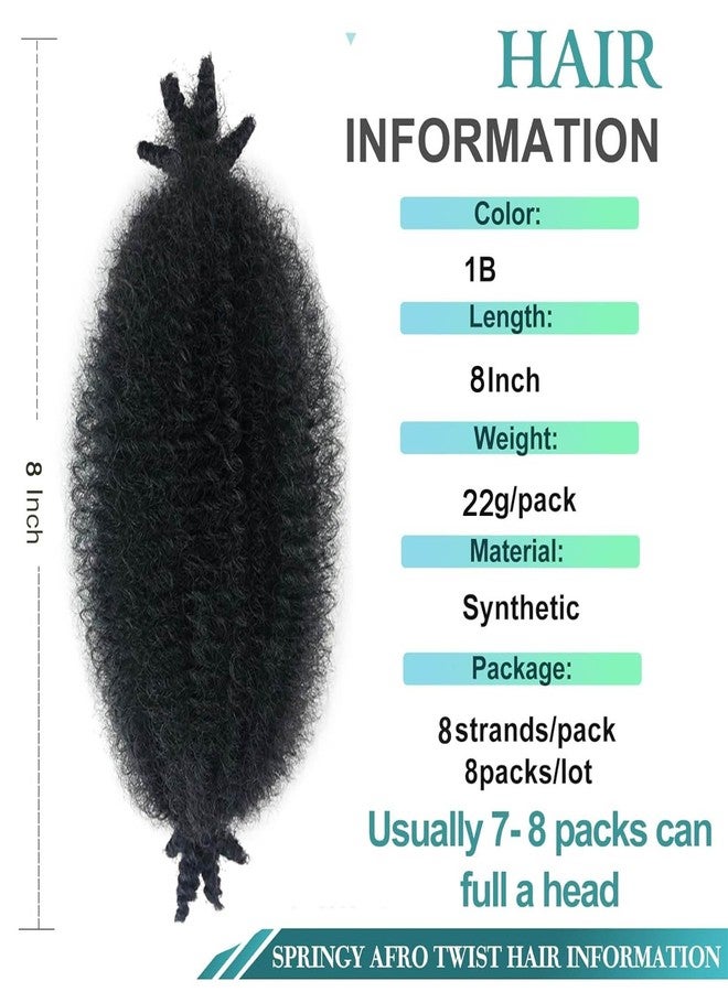 Chicmoi 8 Inch Bob Marley Hair Short Afro Kinky Twist Braiding Hair for Passion Twist Crochet Hair 8 Packs 1B Black Soft Fluffy Twisted Up Springy Afro Twist Hair Extension for Women Girl - Image 2